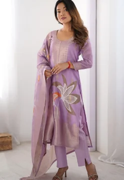 Digital Printed Chanderi Silk Pakistani Suit in Purple