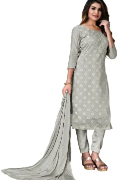 Digital Printed Chanderi Cotton Pakistani Suit in Grey