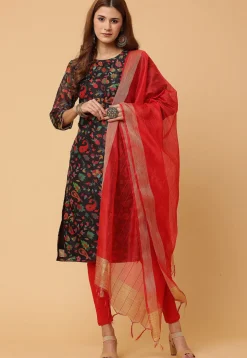 Digital Printed Chanderi Silk Pakistani Suit in Black