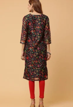 Digital Printed Chanderi Silk Pakistani Suit in Black