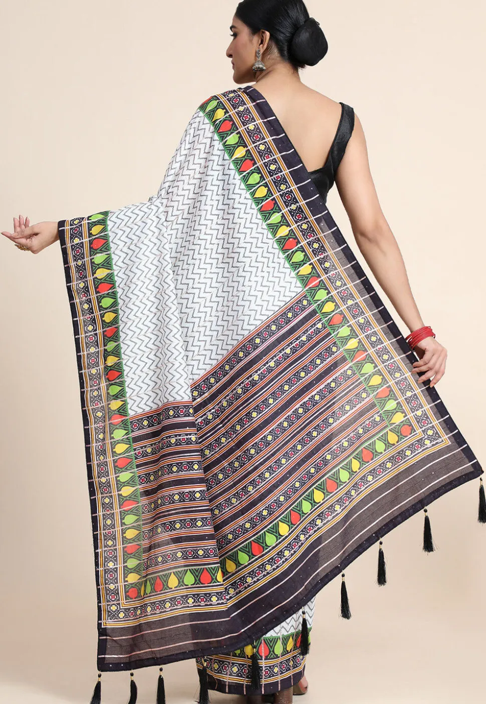 Digital Printed Chanderi Cotton Saree in Off White