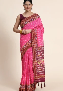 Digital Printed Chanderi Cotton Saree in Pink