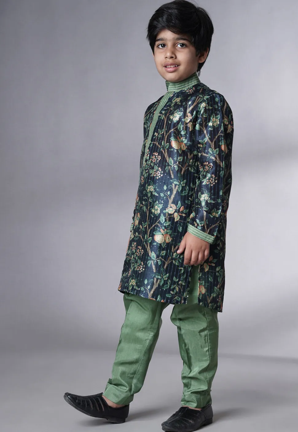 Digital Printed Chanderi Silk Kurta Set in Navy Blue