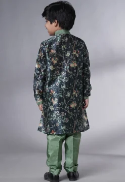 Digital Printed Chanderi Silk Kurta Set in Navy Blue