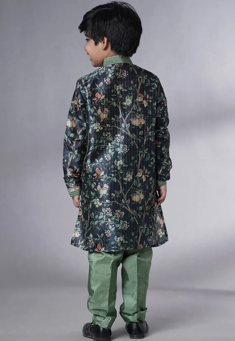 Digital Printed Chanderi Silk Kurta Set in Navy Blue