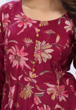 Digital Printed Chanderi Silk A Line Suit in Magenta