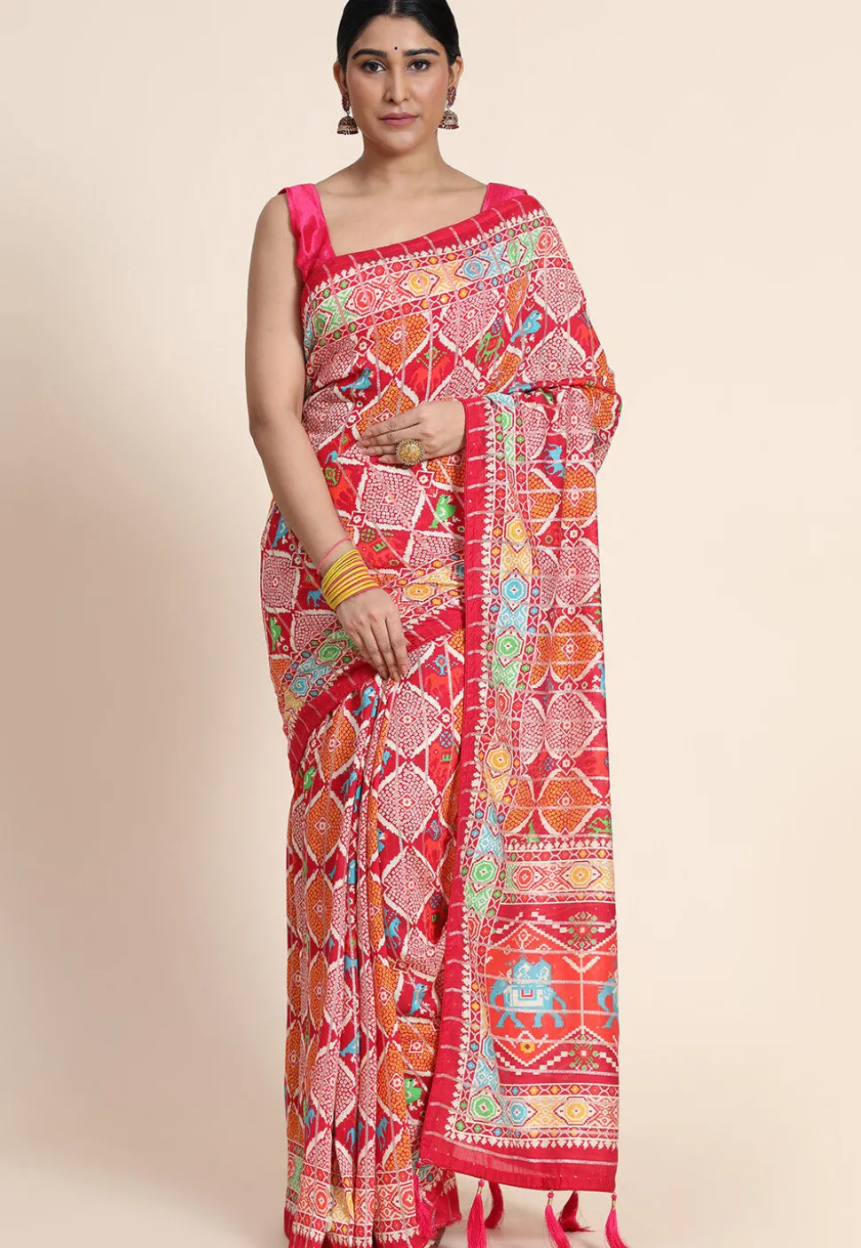 Digital Printed Chanderi Cotton Saree in Red