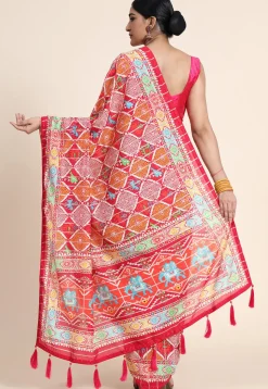 Digital Printed Chanderi Cotton Saree in Red