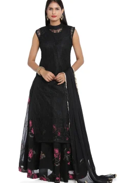 Digital Printed Chantelle Net Lehenga in Black