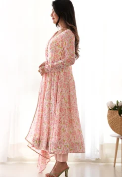 Digital Printed Chiffon A Line Suit in Baby Pink