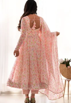 Digital Printed Chiffon A Line Suit in Baby Pink