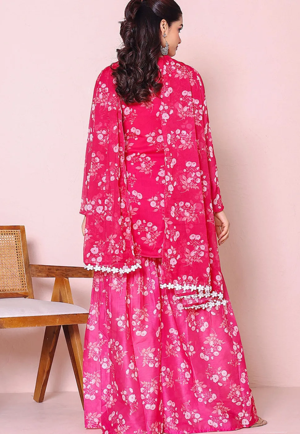 Digital Printed Chiffon Pakistani Suit in Fuchsia
