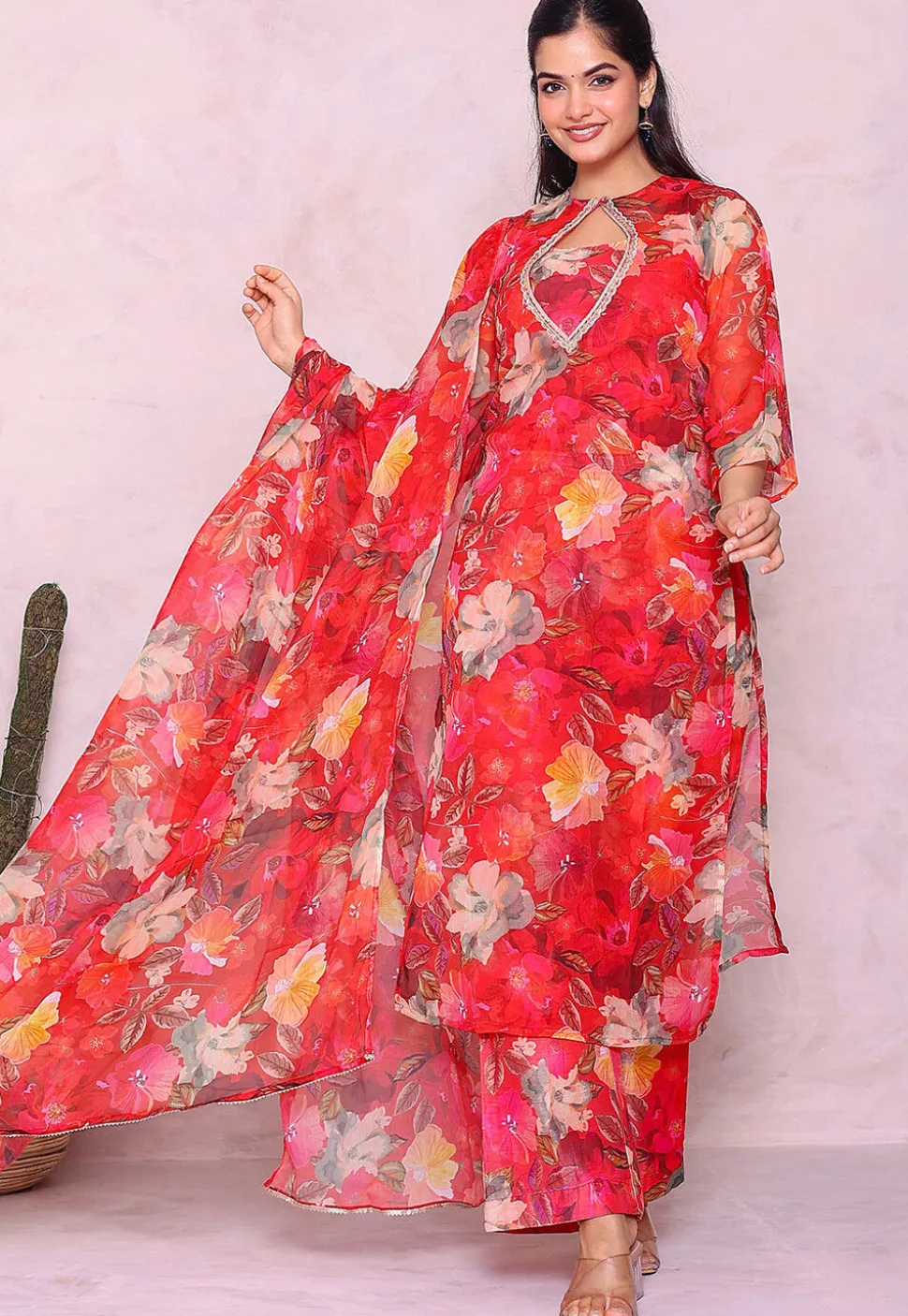 Digital Printed Chiffon Pakistani Suit in Red