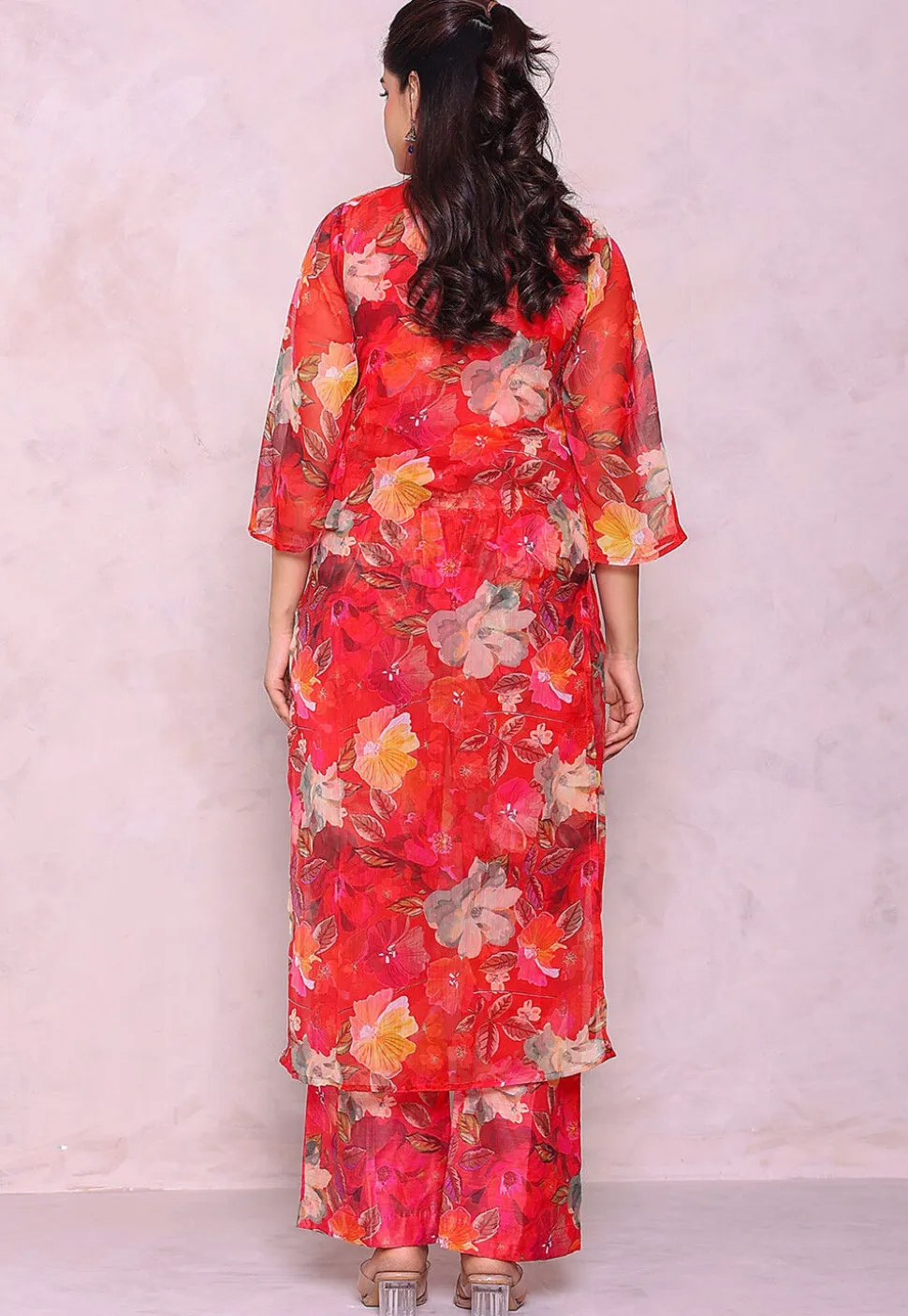 Digital Printed Chiffon Pakistani Suit in Red