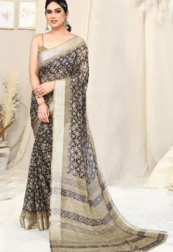 Digital Printed Chiffon Saree in Black