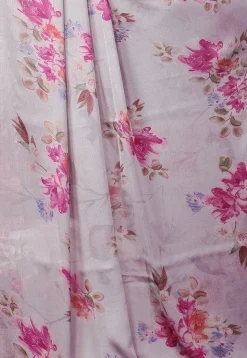 Digital Printed Chiffon Saree in Grey and Pink Dual Tone