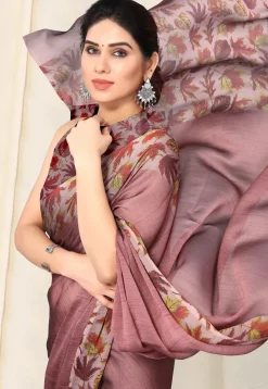 Digital Printed Chiffon Saree in Dusty Pink