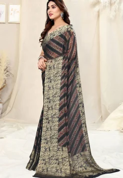 Digital Printed Chiffon Saree in Black