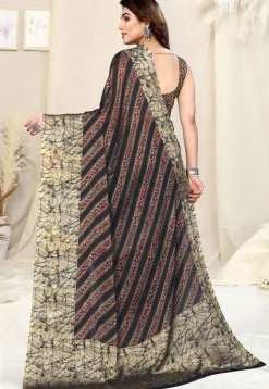 Digital Printed Chiffon Saree in Black