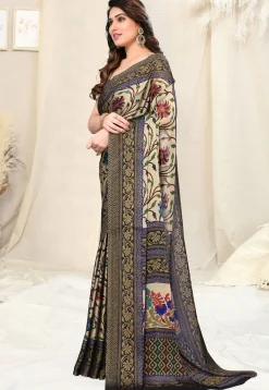 Digital Printed Chiffon Saree in Beige
