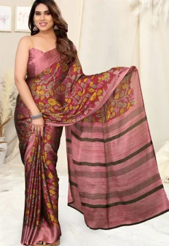 Digital Printed Chiffon Saree in Maroon