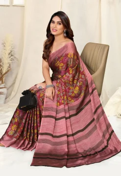 Digital Printed Chiffon Saree in Maroon