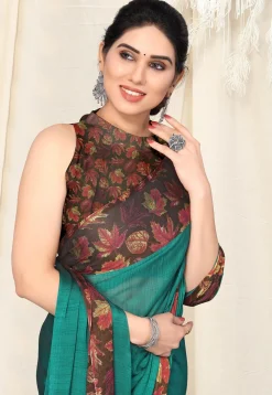 Digital Printed Chiffon Saree in Teal