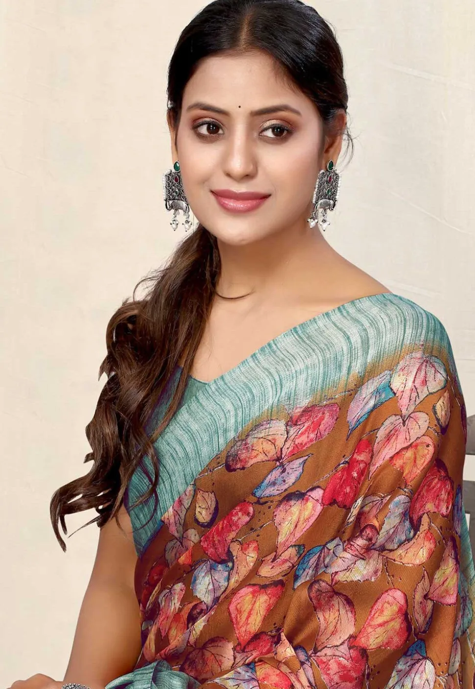 Digital Printed Chiffon Saree in Rust