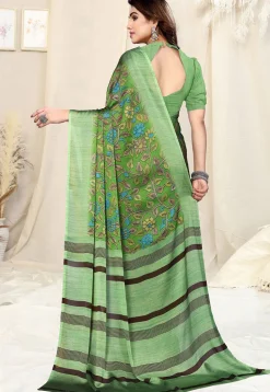 Digital Printed Chiffon Saree in Green