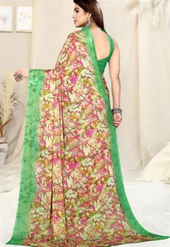 Digital Printed Chiffon Saree in Yellow