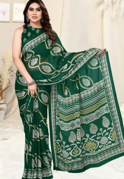 Digital Printed Chiffon Saree in Green