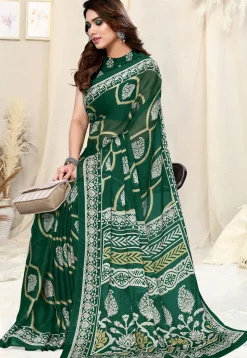 Digital Printed Chiffon Saree in Green