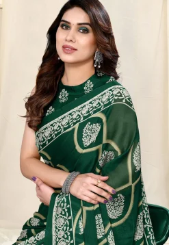 Digital Printed Chiffon Saree in Green
