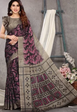 Digital Printed Chiffon Saree in Black