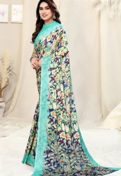 Digital Printed Chiffon Saree in Beige