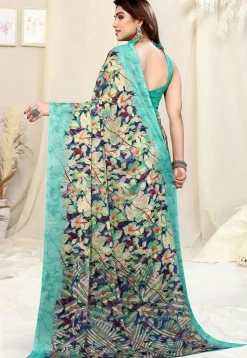 Digital Printed Chiffon Saree in Beige