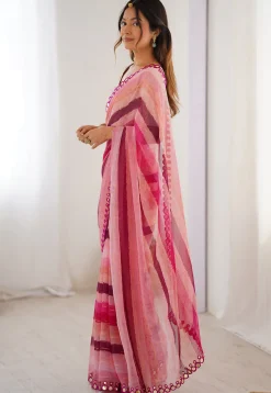 Digital Printed Chiffon Saree in Pink