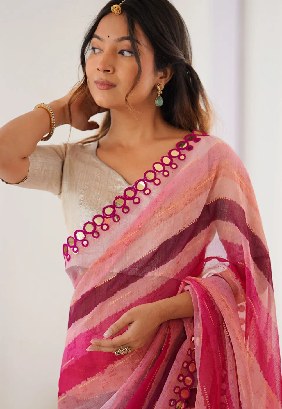 Digital Printed Chiffon Saree in Pink