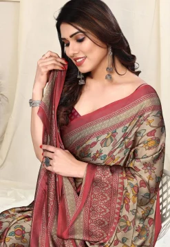 Digital Printed Chiffon Saree in Beige