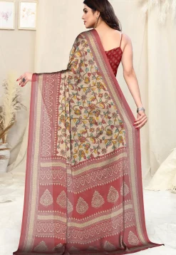 Digital Printed Chiffon Saree in Beige