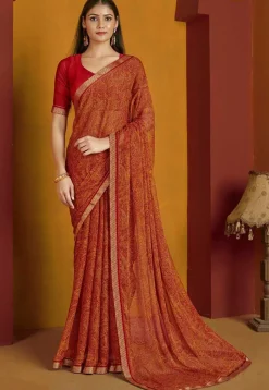 Digital Printed Chiffon Saree in Maroon