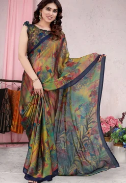 Digital Printed Chiffon Saree in Multicolor