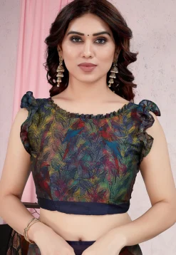 Digital Printed Chiffon Saree in Multicolor