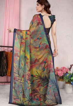 Digital Printed Chiffon Saree in Multicolor