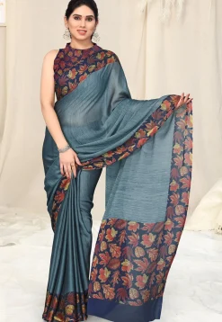 Digital Printed Chiffon Saree in Grey