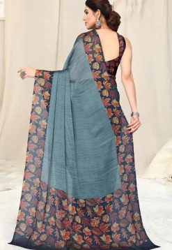 Digital Printed Chiffon Saree in Grey