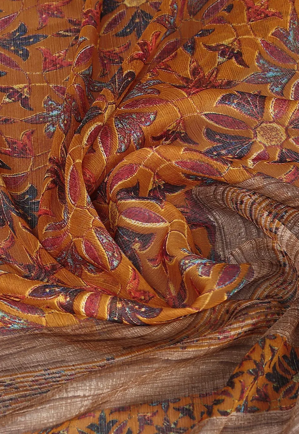 Digital Printed Chiffon Saree in Mustard