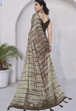 Digital Printed Chiffon Saree in Brown