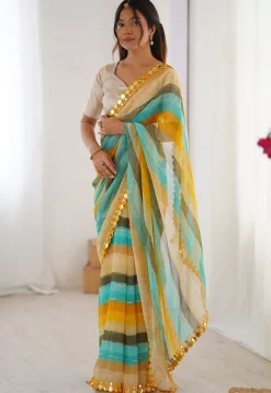 Digital Printed Chiffon Saree in Multicolor