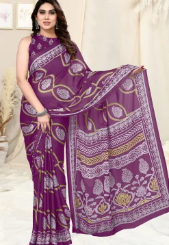 Digital Printed Chiffon Saree in Purple